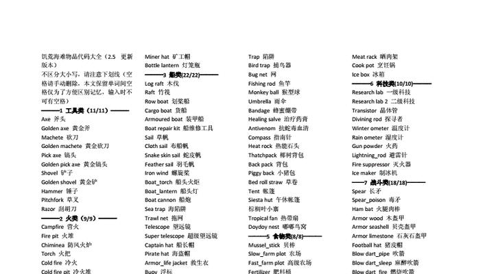 《饥荒代码大全物品全开无效解决方法及技巧》（如何正确使用饥荒代码大全物品全开功能来解锁全部物品）